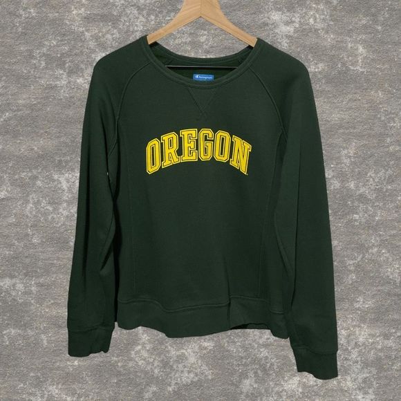Champion Tops - CHAMPION | University of Oregon Green & Yellow Crewneck Pullover Sweatshirt L